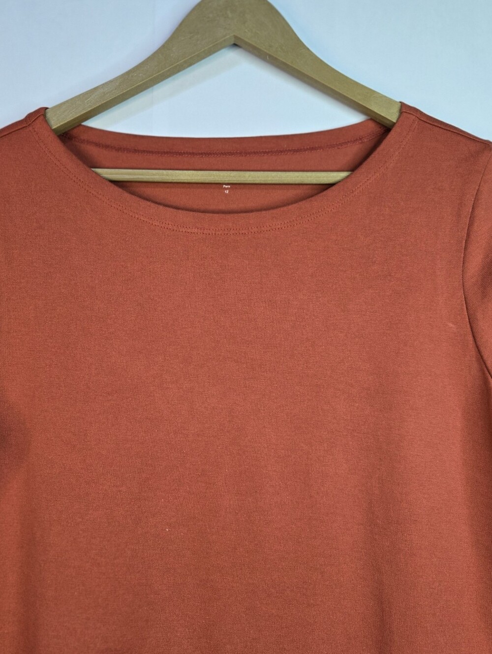 Garnet Hill Size 12 Organic Pima Cotton Pumpkin color 3/4 Sl shift dress - Picture 4 of 10